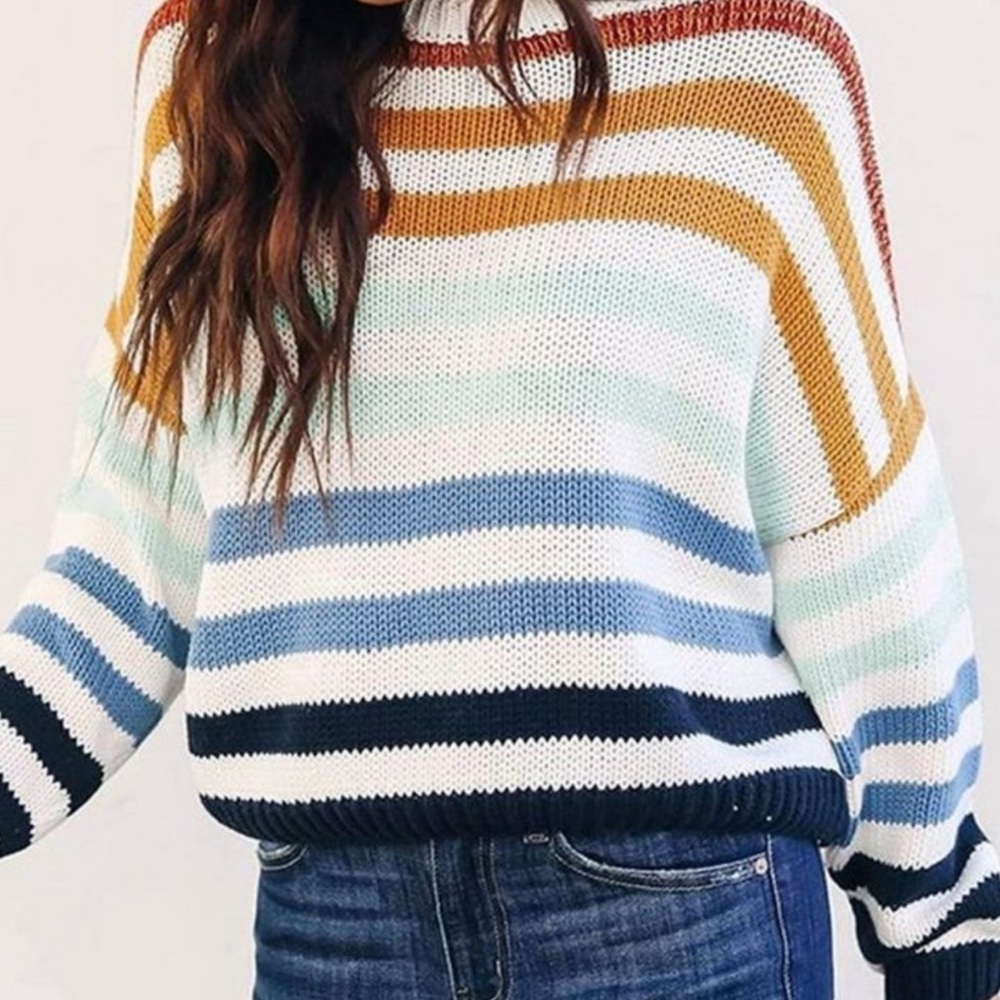 Lulu's Striped Crew Neck Sweater in Colorful Retro Style